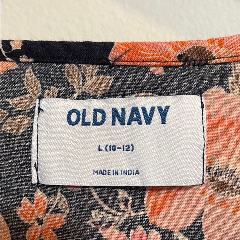 Old Navy Black Dress with Orange and Pink Floral Pattern SZ 10-12 L - Picture 2 of 4